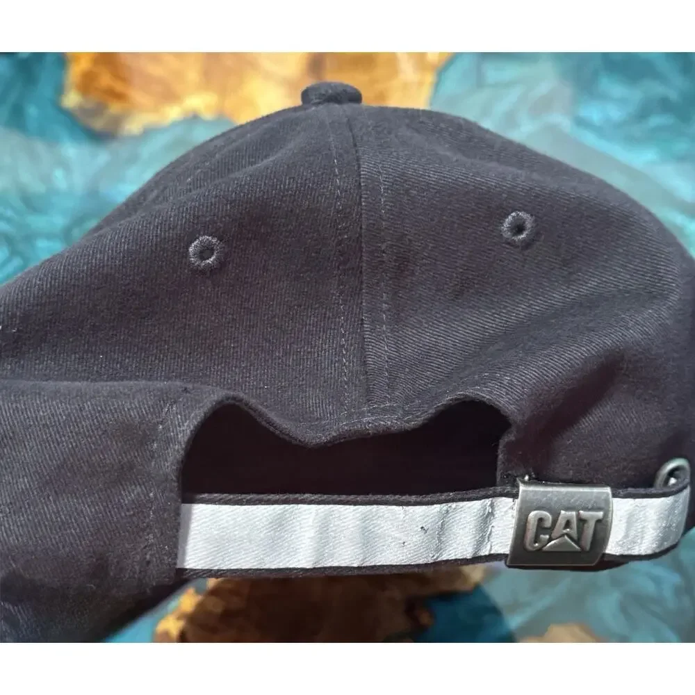 CAT Baseball Cap Adjustable Men's Black Gray Metallic Logo 100% Cotton Hat